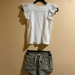 Jessica Simpson Cream Lace Tee with Green Shorts